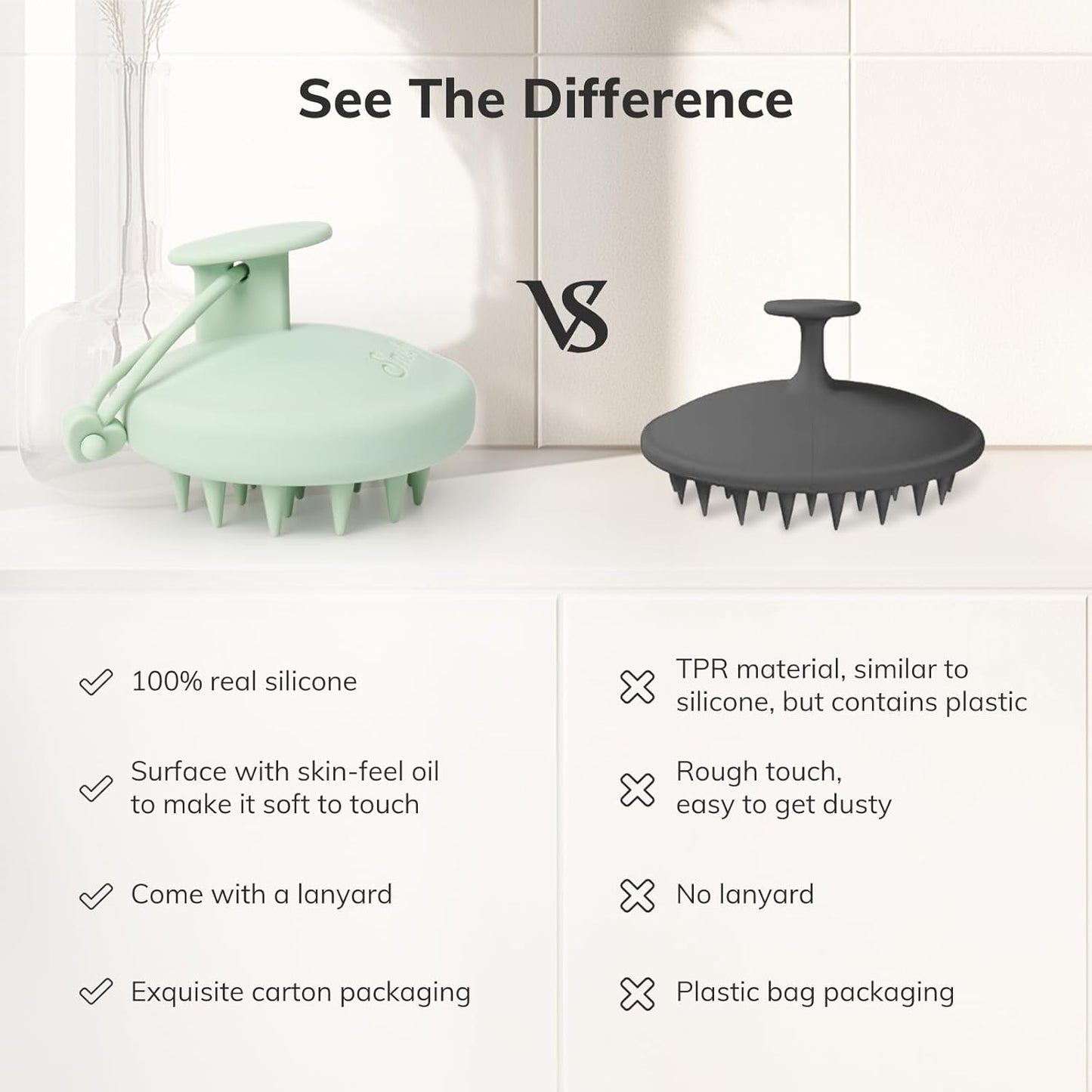 Sndyi Silicone Scalp Massager Shampoo Brush, Hair Scrubber with Soft Silicone Bristles, Scalp Scrubber/Exfoliator for Dandruff Removal, Wet Dry Scalp Brush for Hair Growth & Scalp Care, Mint Green