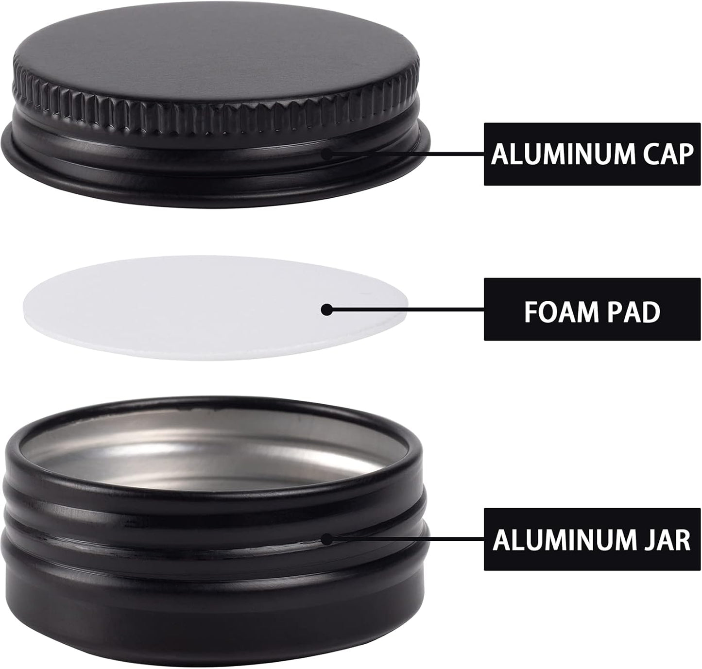 0.5 oz Screw Top Aluminum Tin Jar with Screw Lid and Blank Labels (Black - Pack of 32)