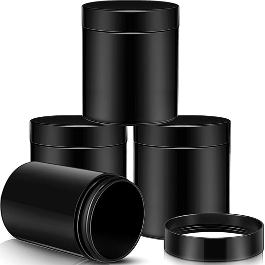 Patelai 4 Pieces Round Wide-mouth Leak Proof Plastic Container Jars with Lids for Travel Storage Makeup Beauty Products Face Creams Oils Salves Ointments DIY Making(8 Ounce,Pure Black)
