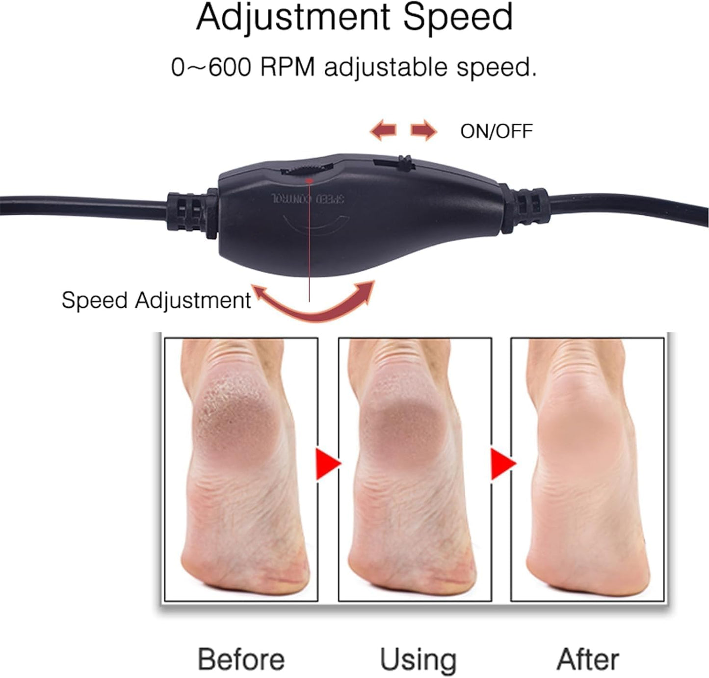 Electronic Foot File Grinder (Speed Adjustable) with 60pcs Replacement Sandpaper Disk，Electric Foot Scrubber Dead Skin Remover，for Feet Hard Cracked Dry Dead Skin Exfoliation，Unisex（Black）