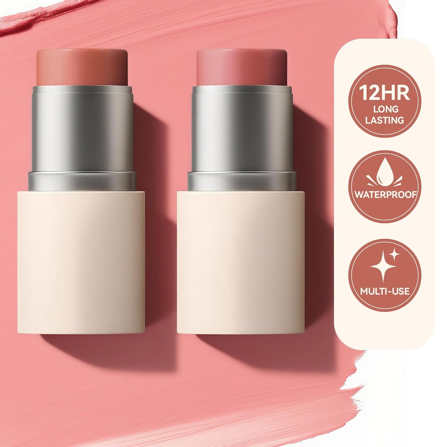 MAANGE Multi-Use Blush Stick, All-in-One Cream Blush for Cheeks, Eyes & Lips Long-Wearing, Blendable Makeup Blush Stick, Creamy & Buildable (C101+R101)