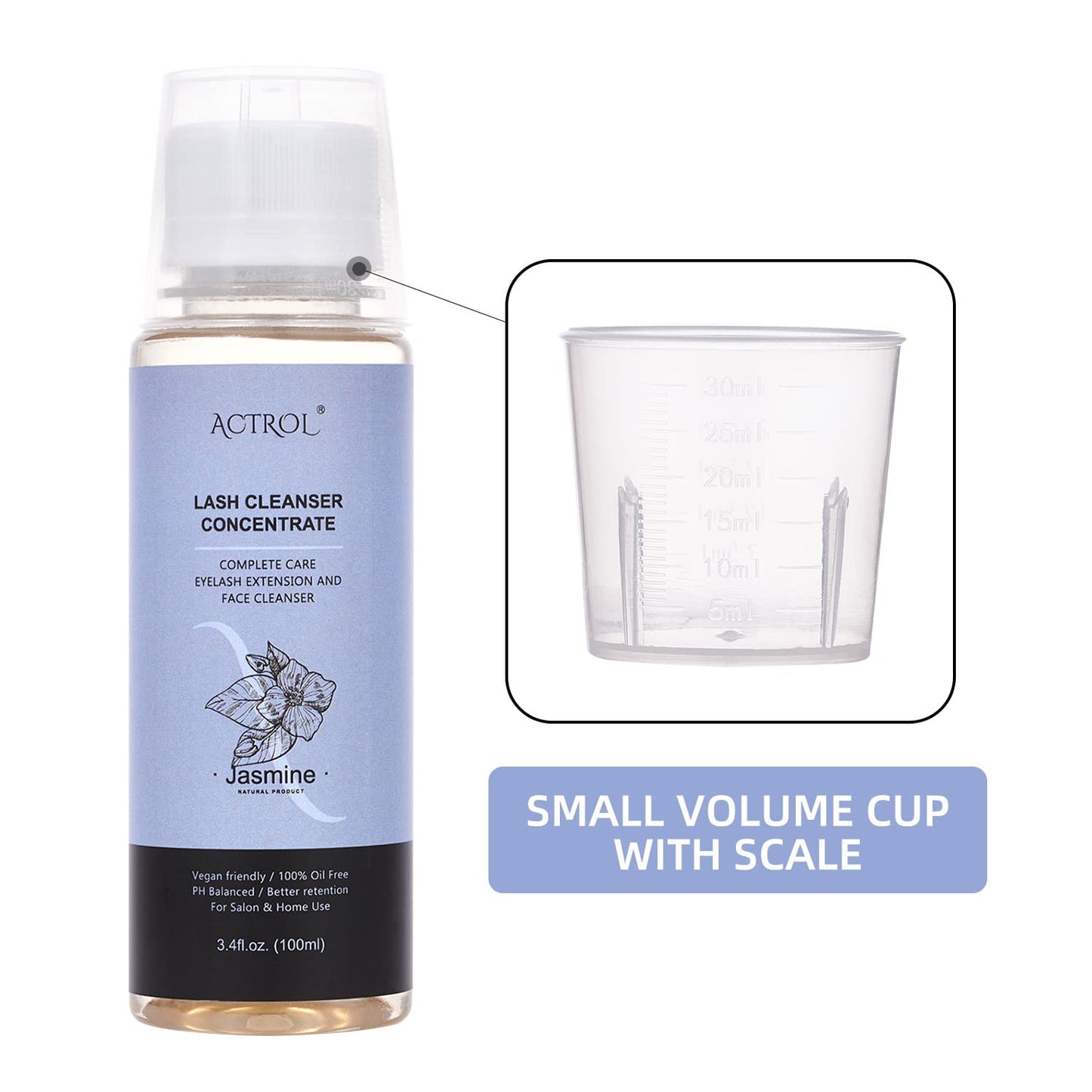 Eyelash Cleanser Concentrate 100ml Jasmine Professional Lash Shampoo Foaming Cleanser Paraben & Sulfate Free Non-lrritating Wash for Extensions Lashes with Salon Home Care-Makes 20 Bottles