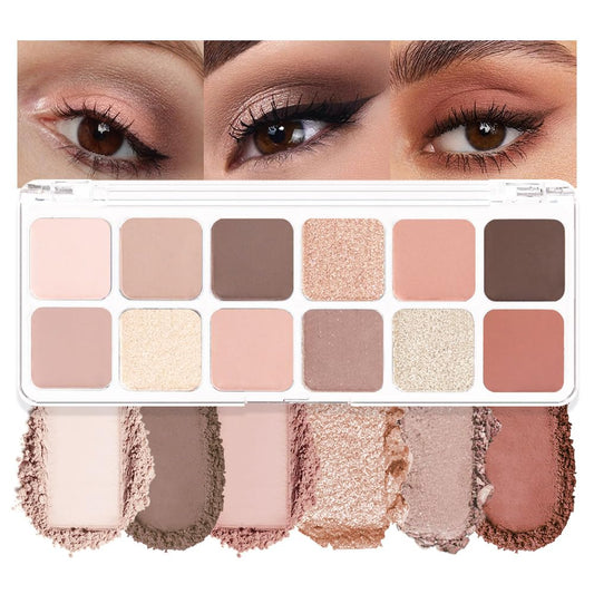 AMY'S DIARY 12 Colors Nude Eyeshadow Palette – Matte & Shimmer Natural Warm Tones for Everyday Makeup – Long-Lasting Blendable Soft Pigment Eye Shadow Set for Brown Eyes