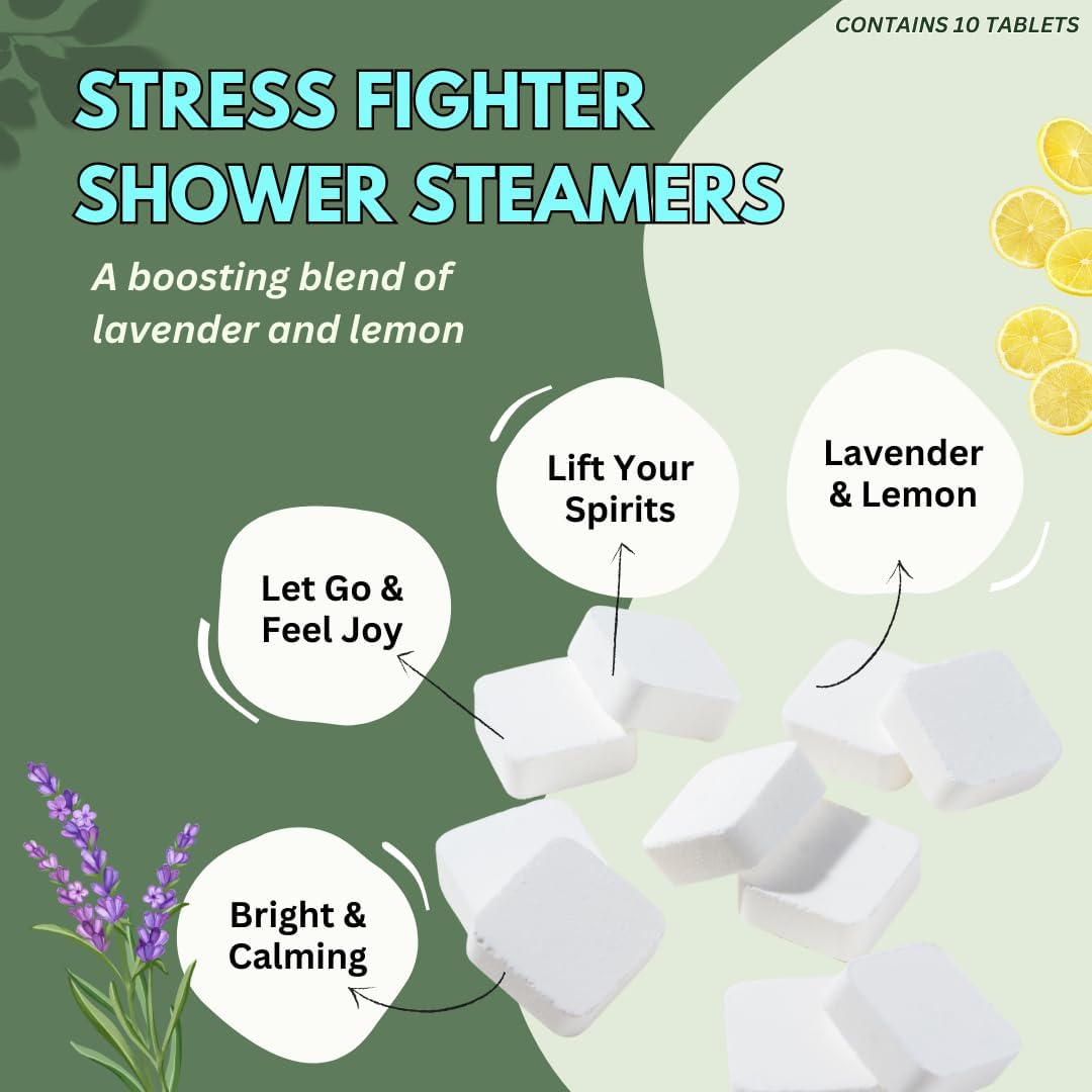Stress Fighter Shower Steamers Aromatherapy with Essential Oils, Made in The USA Shower Bombs, Shower Bomb Aromatherapy, Relaxing Gifts for Women, Spa Day Gift, Mothers Day Gift