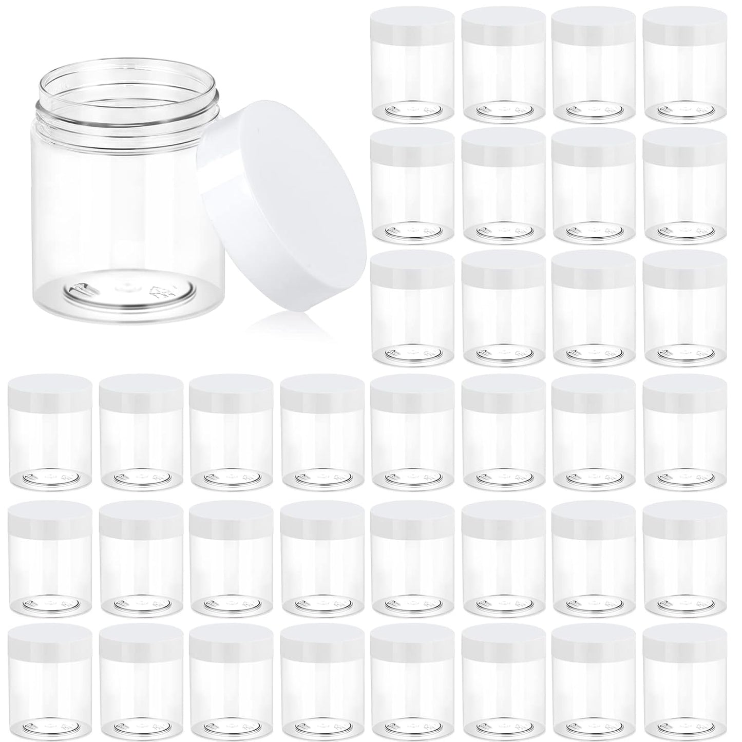 Eternal Moment 36 Pack 3 OZ Plastic Jars Round Clear Cosmetic Container Jars with White Lids, Perfect for Lotion, Slime，Cream, Ointments, Makeup, Eye Shadow, Samples, Pot, Travel Storage