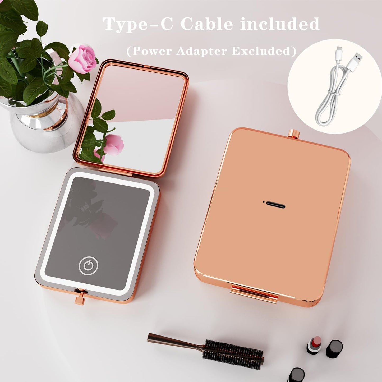 Makeup Mirror with Lights, 3X Magnifying Led Compact Travel Mirrors for Pocket,Purse, Double-Sided Foldable Handheld, Vanity Mirror with Lights, Makeup Vanity Desk Bathroom, Gifts for Women