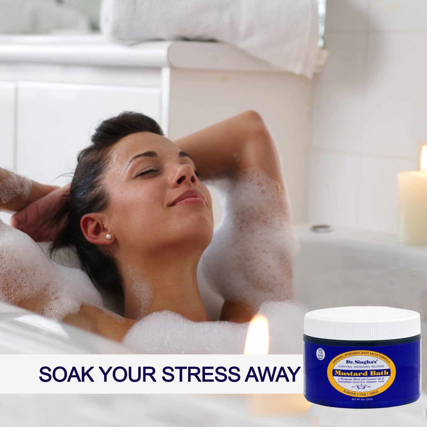 Dr. Singha's Mustard Bath Salts - 8 oz Herbal Bath Soak with Essential Oils for a Relaxing and Rejuvenating Experience - Made in USA