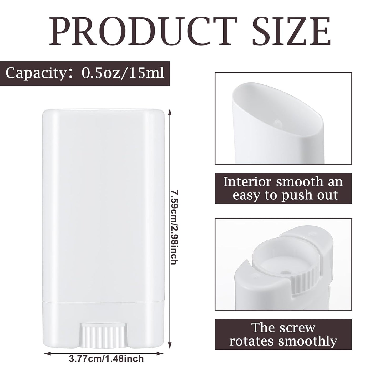 Wesiti 50 Pcs Plastic Empty Deodorant Containers 1/2 oz Travel Deodorant 15ml Refillable Containers Tubes Oval Lip Balm Tubes for Lip Balm DIY, White