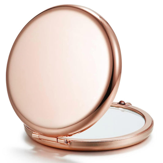 Compact Mirror for Purse, Set of 24 Double-Sided 1X/2X Magnifying Metal Pocket Makeup Mirrors(Round, Rose Gold)