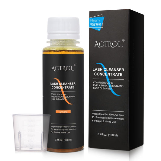 Eyelash Shampoo Concentrate 100ml Lash Extensions Cleanser Concentrate Turmeric Foaming Shampoo Paraben & Sulfate Free Wash for Extensions Lashes with Salon Home Care-Makes 60ml Bottles