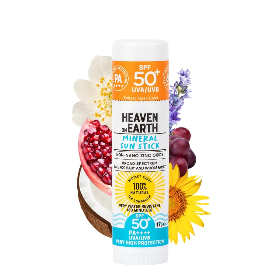 Heaven on Earth Mineral Sunscreen Stick SPF 50+ 100% Natural Non Nano Zinc Oxide, Organic Ingredients, Broad Spectrum UVA/UVB Protection for Kids, Babies, Adults