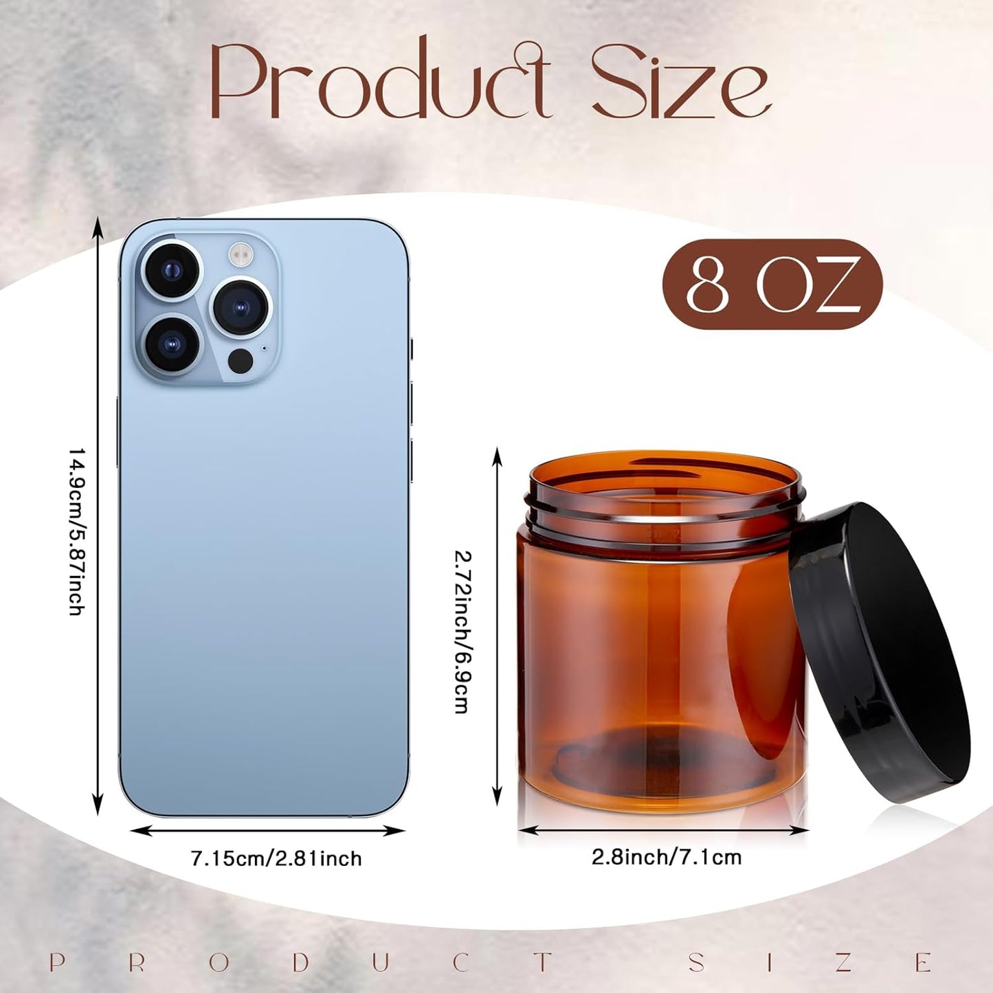 SATINIOR 100 Pcs Plastic Jars with Lids Small Containers Lids Wide Mouth Small Plastic Containers for Lotion Cream Rhinestones Body Butters Travel Storage(8 oz, Amber)