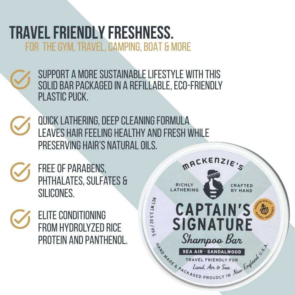 MACKENZIE'S Captain's Signature Shampoo Bar - Gifts for Fishermen - Gifts for Men - Deep Cleaning - Travel Friendly - 3.5 OZ