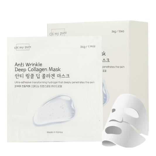 Collagen Hydrogel AntiWrinkle Deep Face Mask 10 EA Ultimate Hydration, Improves Skin Texture, Affordable Luxury, Glowing Skin, Reduces Fine Lines & Wrinkles, Made in Korea OHMYPURE (10, Deep Collagen)