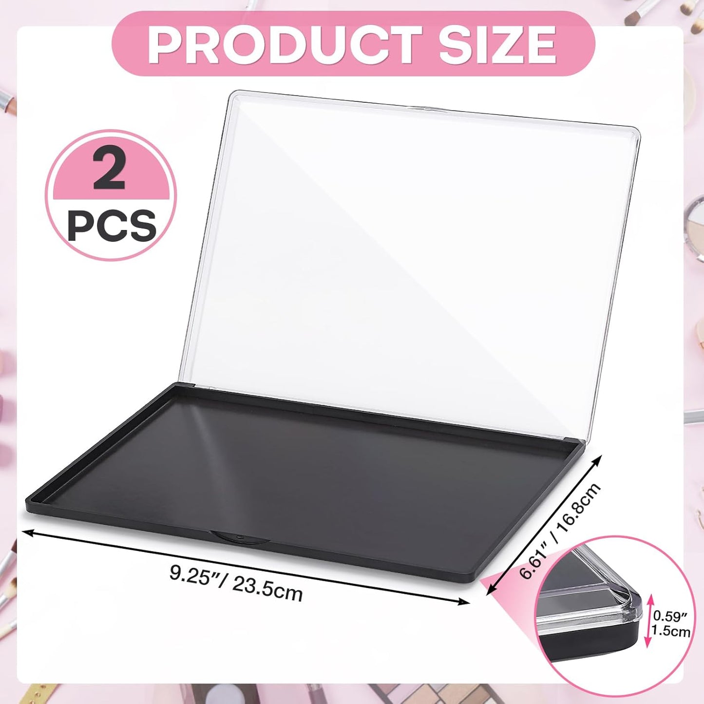 2PCS 9.25"x6.6" Large Empty Magnetic Makeup Palettes, Not Included Metal Sticker/Pans, XL Eyeshadow Pan Dispensing Storage Boxes, Compact & Portable Blush Lipstick Powder Palettes for DIY Cosmetics