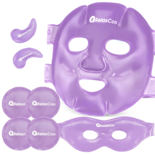 Ice Face Eye Mask for Dark Circles and Puffiness Cold Warm Compress, Gel Cold Cooling Face Mask Package for Women and Men, Migraines, Headache, Stress and Relaxation Purple