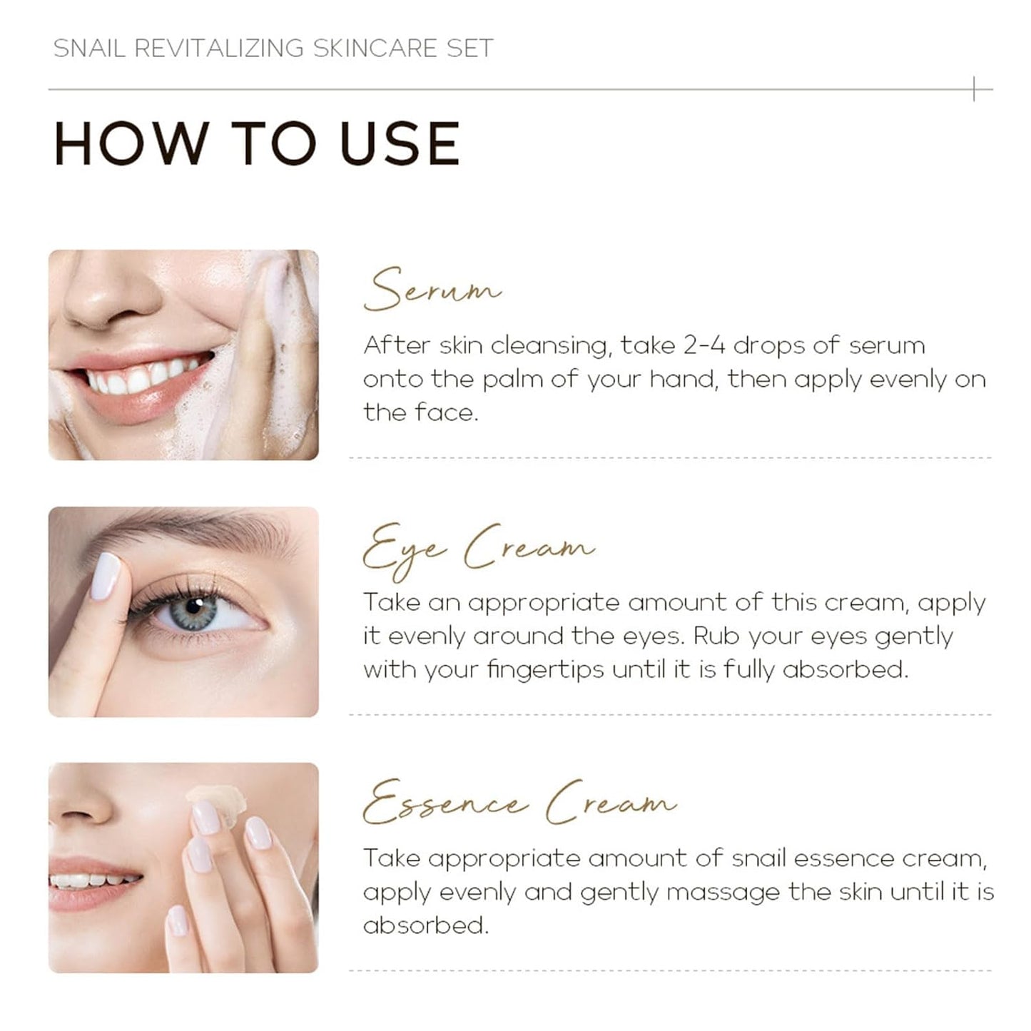 Snail Mucin Skin Care Set,Gold Snail Serum,Ginseng Snail Eye Cream,Snail Essence Cream 3 in 1 Essentials Travel,Improve Damaged Skin Lmproves Elasticity and Minimizes Pores(3pcs)