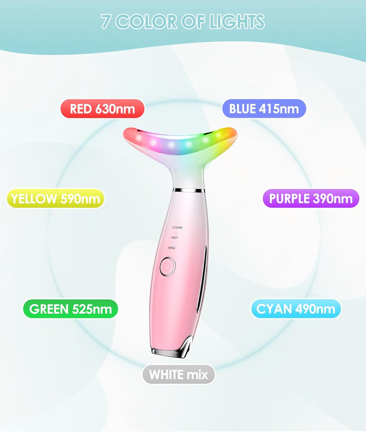 7 Color Neck Face Massager - Facial Massager Tool for Skin Care at Home, Vibrating Face Massager with Thermals, Pink