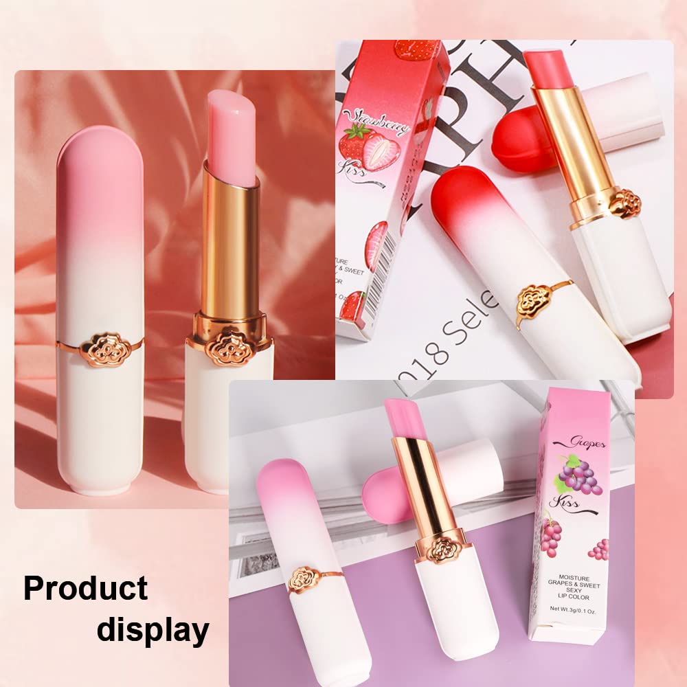 evpct 3Pcs Magic Color Changing Lipstick Long Lasting Waterproof 24 Hours Original for Women, Peach Strawberry Grape Pink PH Mood Permanent Color Changing Lipstick Lip Balm Gloss, labial magico