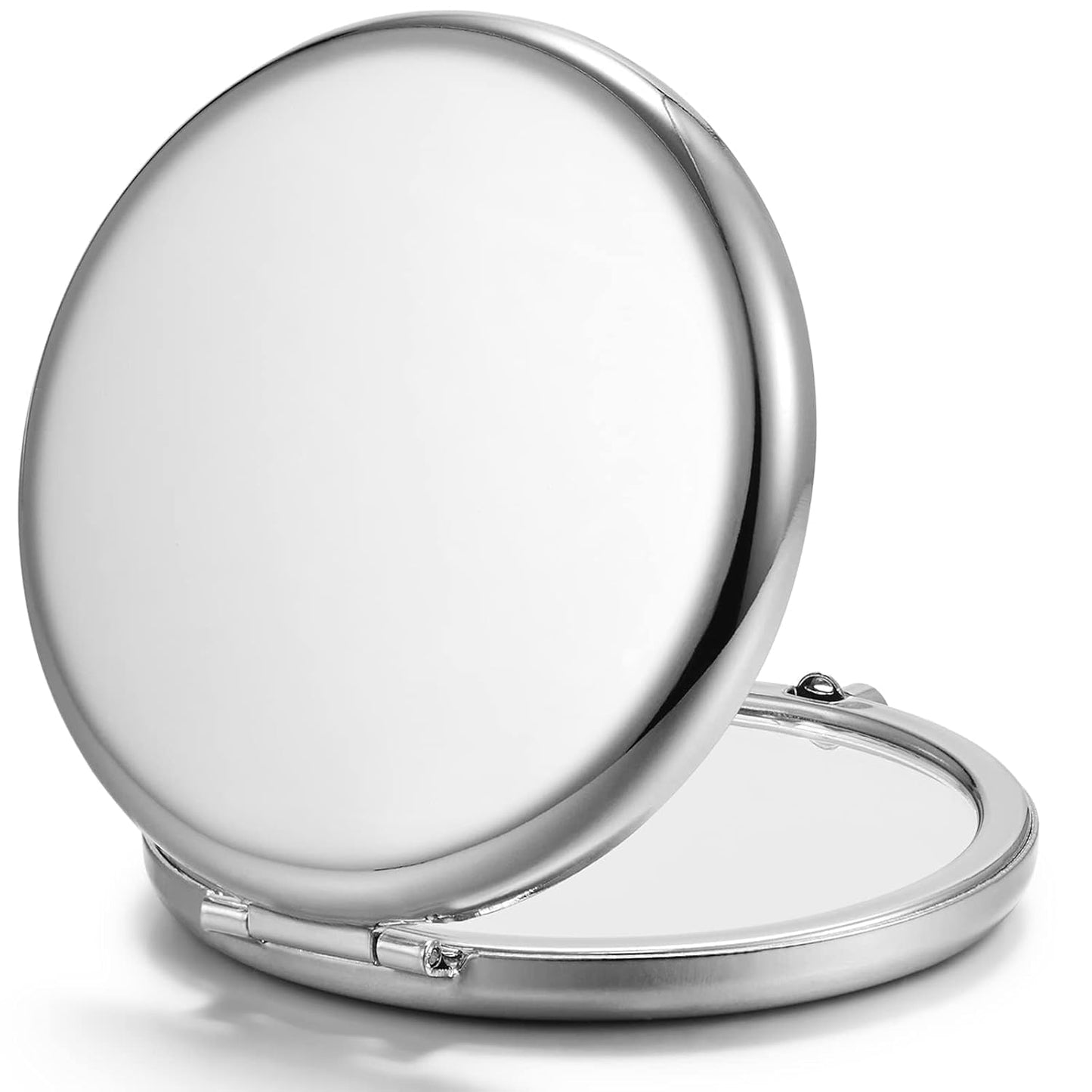 Compact Mirror Bulk, Set of 2 Double-Sided 1X/2X Magnifying Purse Pocket Makeup Mirrors(Round, Silver)