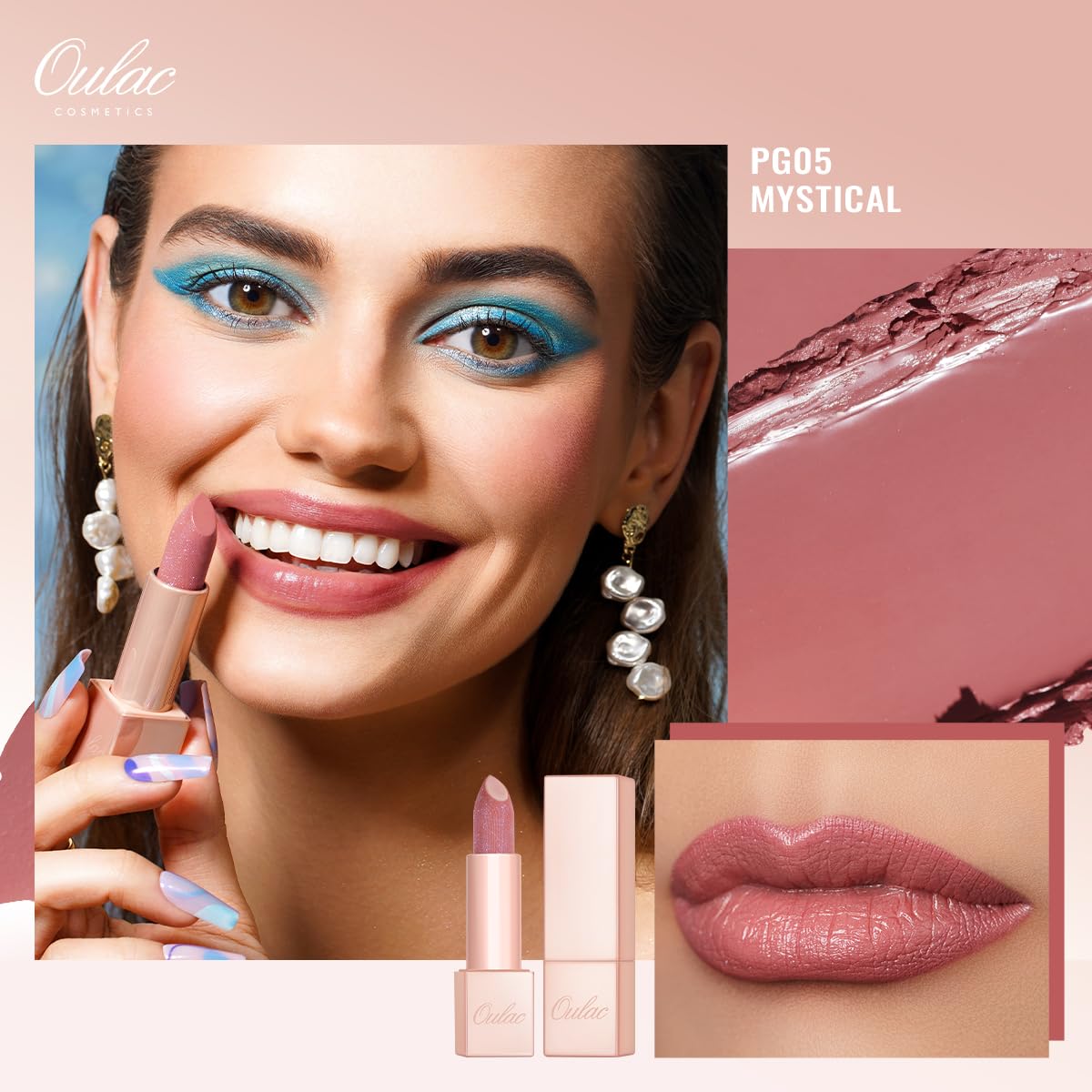 Oulac Moisturizing Pink Lipstick for Women - Tinted Lip Balm with Sparkle, Lightweight Lip Makeup, Mirror Design, Vegan & Gluten Free, PG05 Mystical