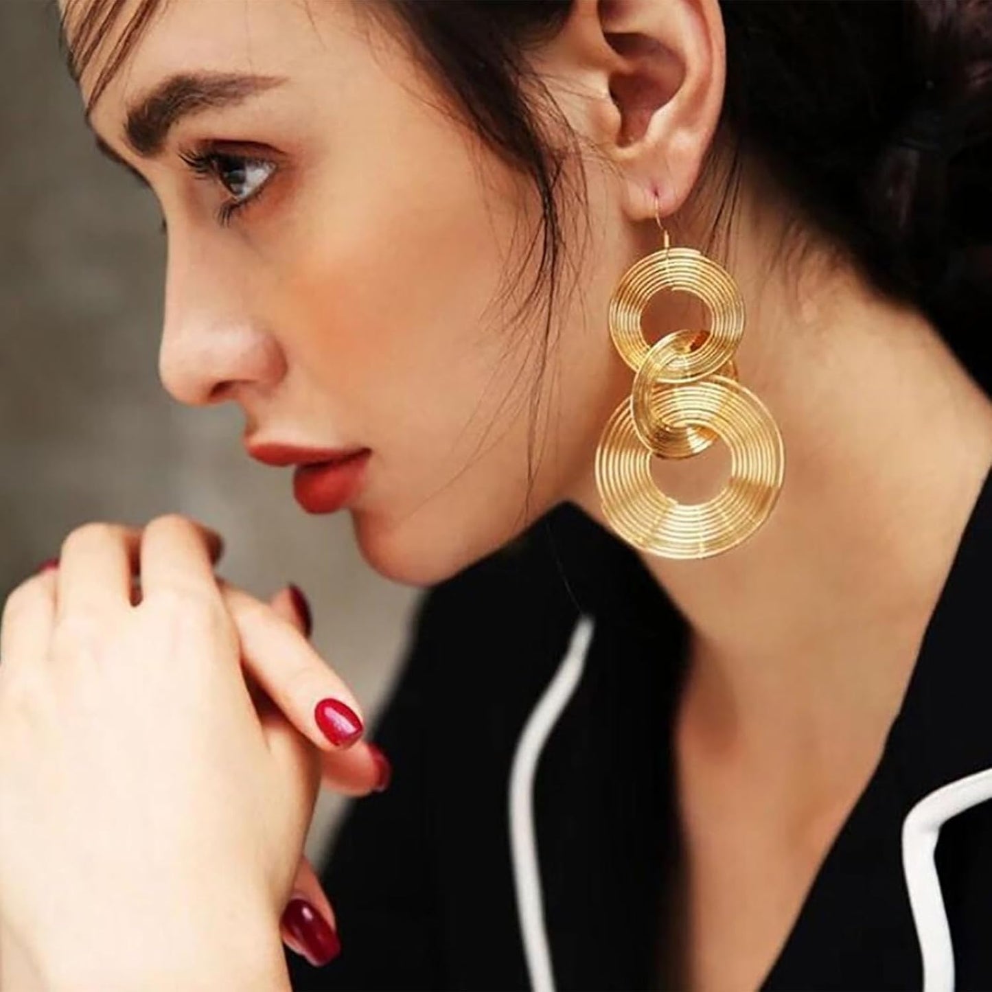 Punk Exaggerated Circle Drop Earring Long Circle Hoop Earrings Swirl Circle Earrings Gold Large Hollow Circle Dangle Earrings Jewelry for Women