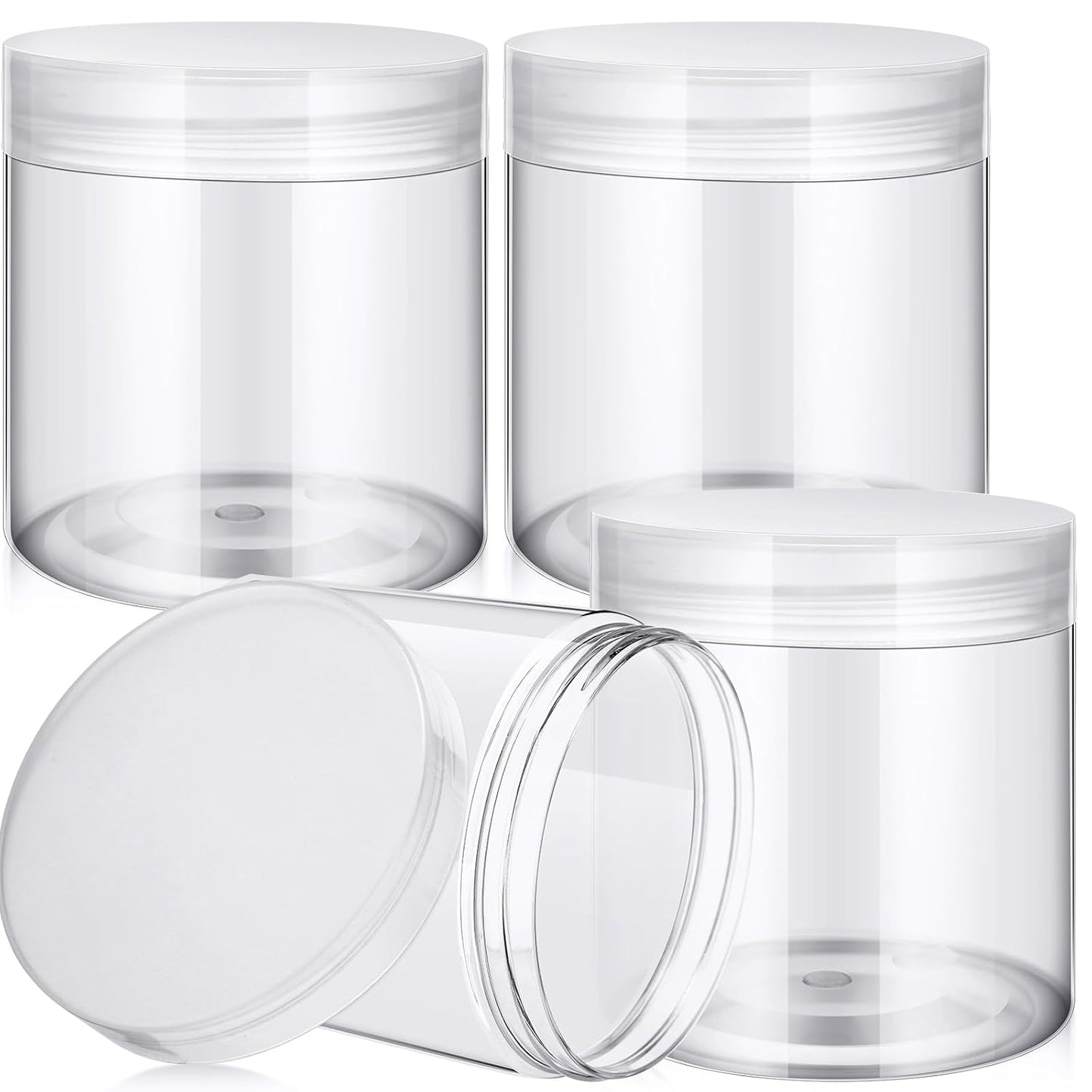 Patelai 4 Pieces Round Wide-mouth Leak Proof Plastic Container Jars with Lids for Travel Storage Makeup Beauty Products Face Creams Oils Salves Ointments DIY Making(16 Ounce,Clear)