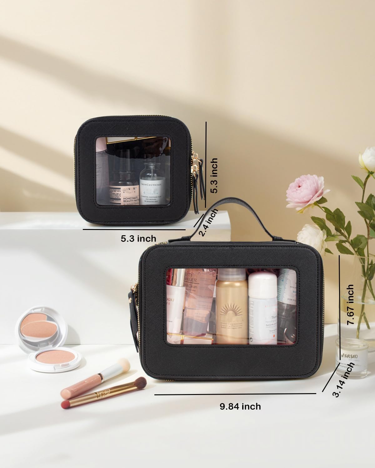 Clear Makeup Bag Small, TSA Approved Portable Toiletry Bag with Zipper Cosmetic Travel Bag Makeup Organizer Case Mini Makeup Pouch for Purse Car Organizer Bag for Women Men