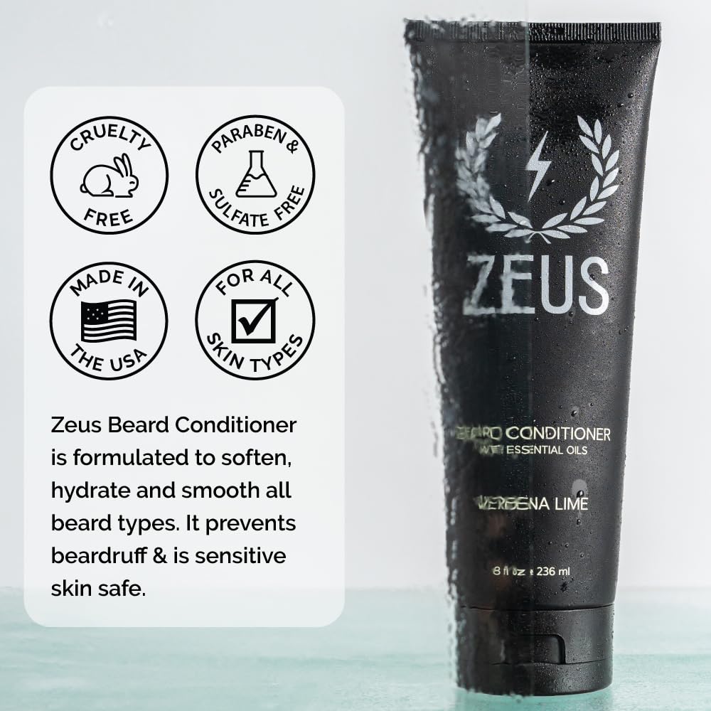 ZEUS Beard Conditioner Wash, Cleansing & Moisturizing Beard Wash with Green Tea & Natural Ingredients to Soften Beard – 8 oz. (Made in USA) Sandalwood