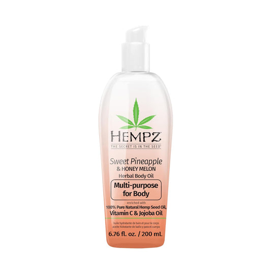 HEMPZ Sweet Pineapple & Honey Melon Herbal Hydrating Multi-Purpose Body Oil for Body - Moisturizing Bath, Shower, or Shaving Oil for Dry or Sensitive Skin for Women & Men, 6.76 Oz