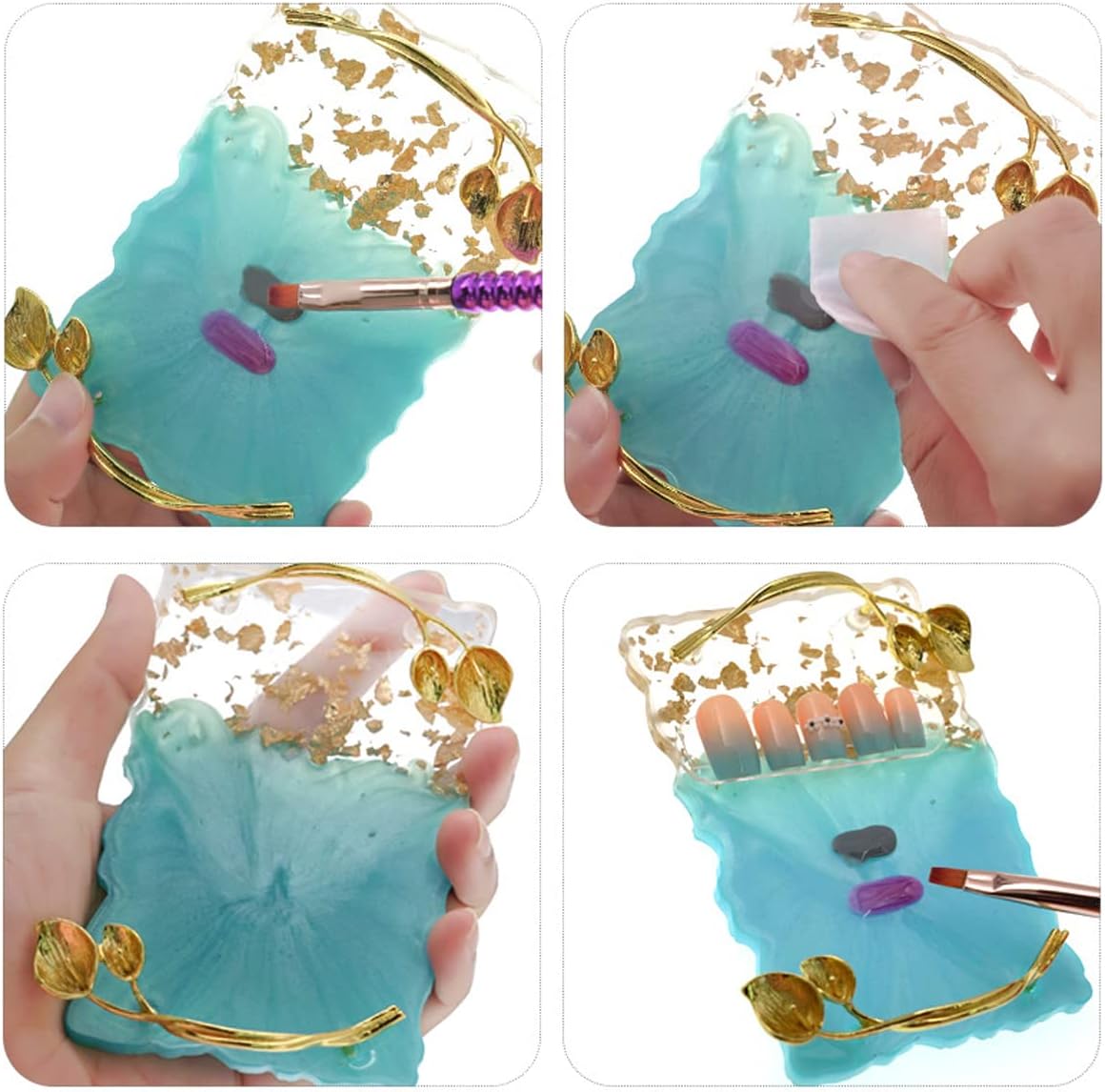 2023 Retro Nail Art Palette, Nail Painting Mixed Color Palette with Leaves Handle, Nail Holder Gel Color Makeup Display Board Pallet (Blue)