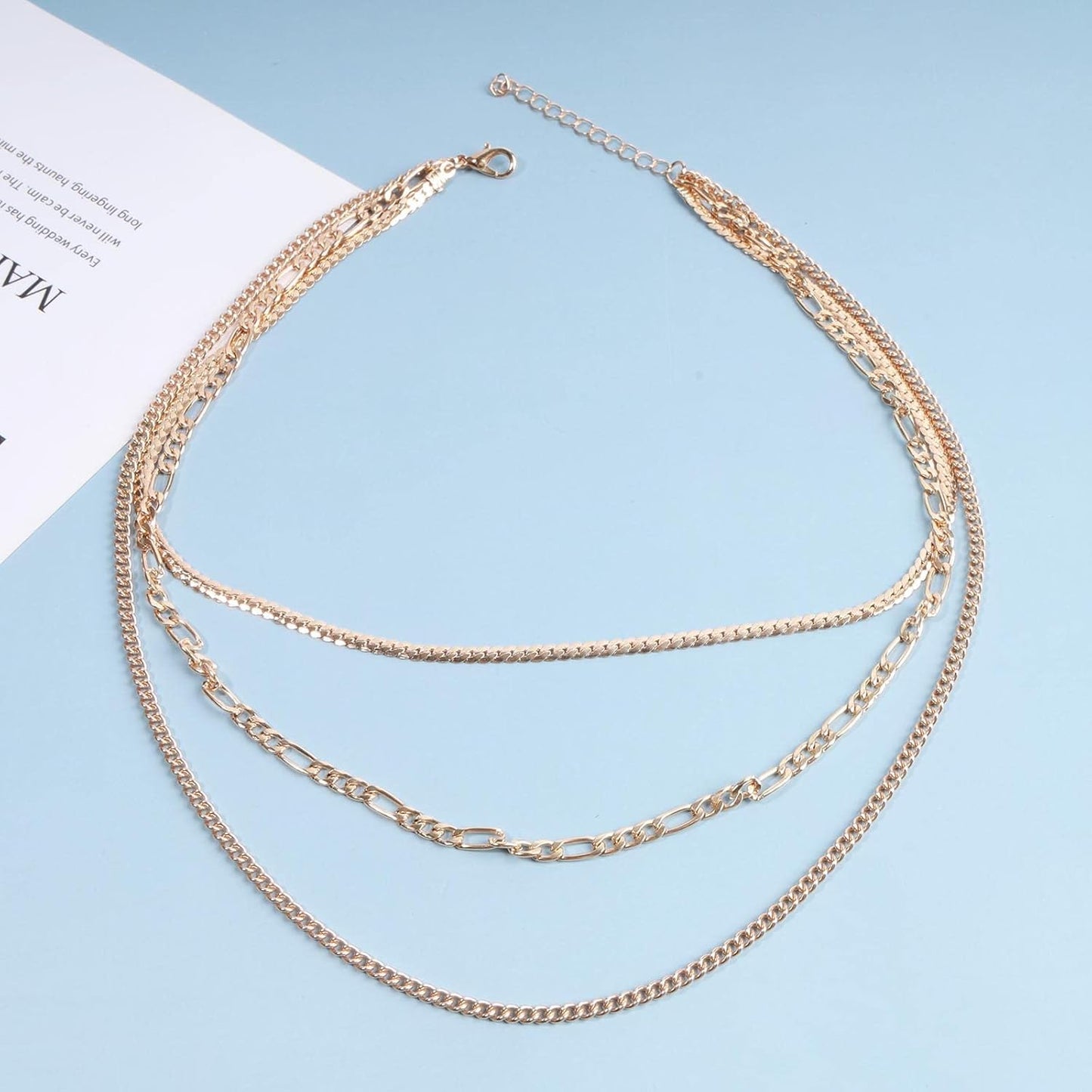 Punk Layered Figaro Chain Necklace Gold Snake Chain Choker Necklace Chunky Herringbone Necklace Vintage Layering Curb Chain Necklace Jewelry for Women and Girls Gifts for Her
