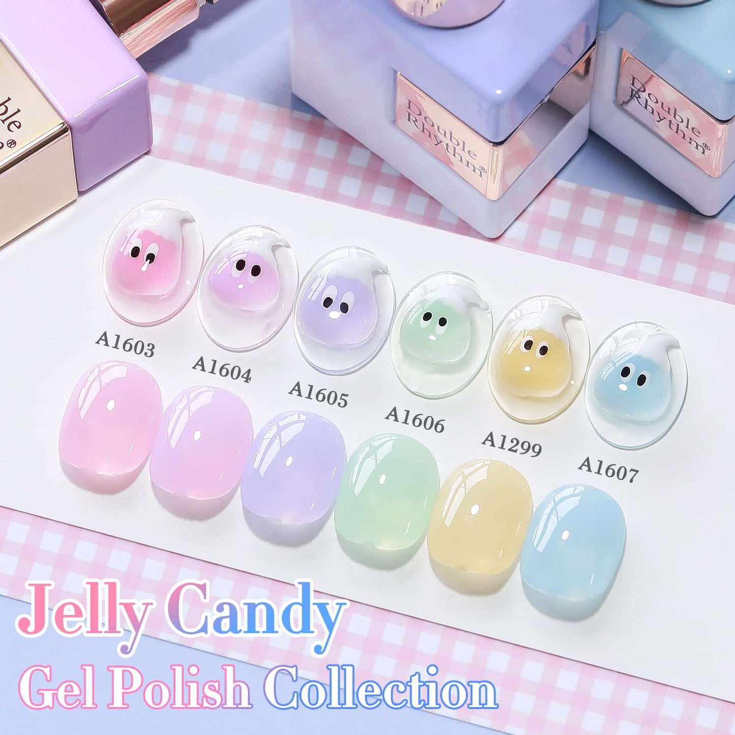 Double Rhythm 6 Pcs 15 ML Gel Polish Set Same Color Same Bottle Soak Off Gel Polish Kit Nail Art Manicure Salon DIY at Home for Women (Jelly Pink Purple Green Yellow Blue-T6-22)