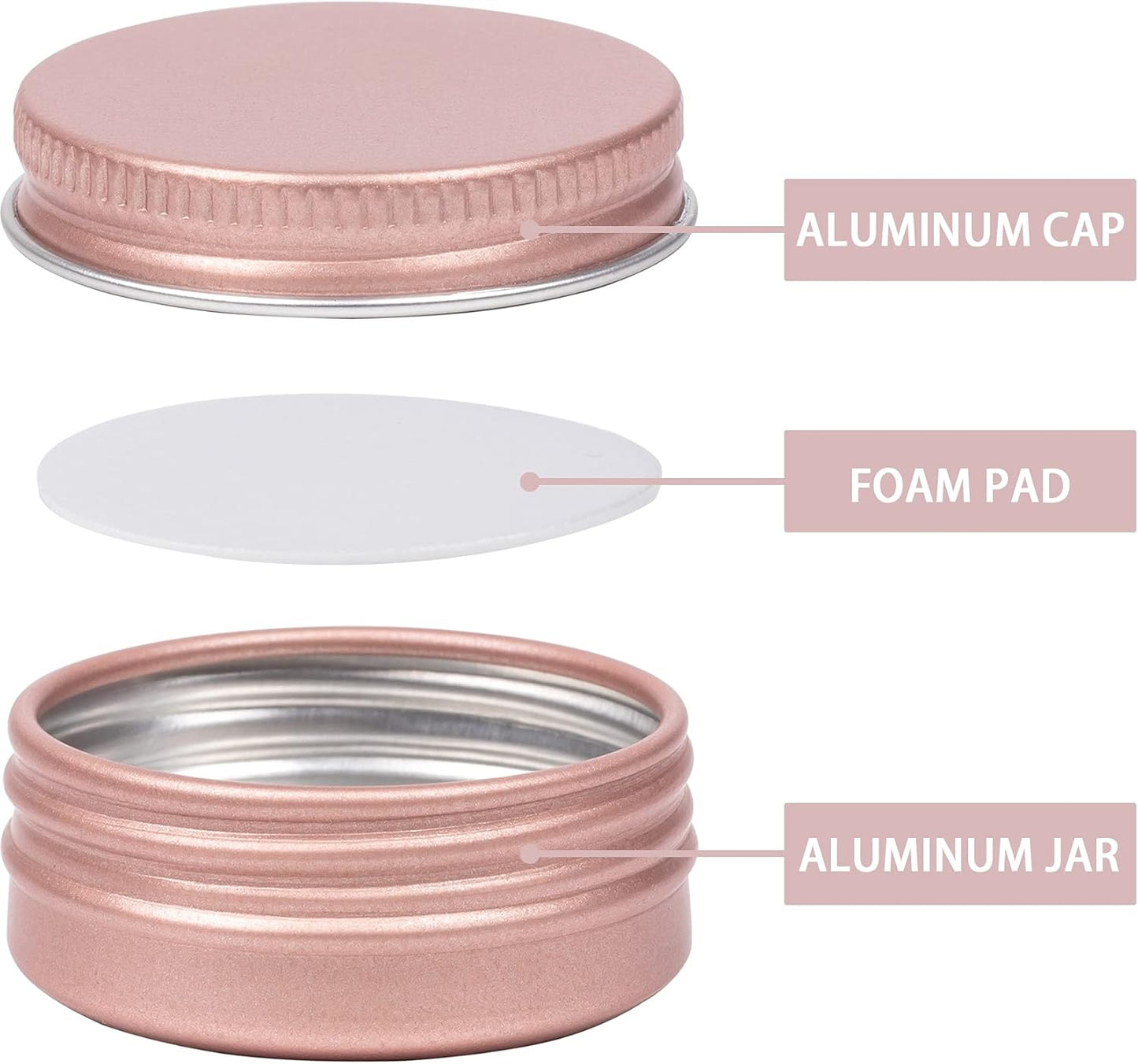0.5 oz Screw Top Aluminum Tin Jar with Screw Lid and Blank Labels (Rose Gold - Pack of 32)