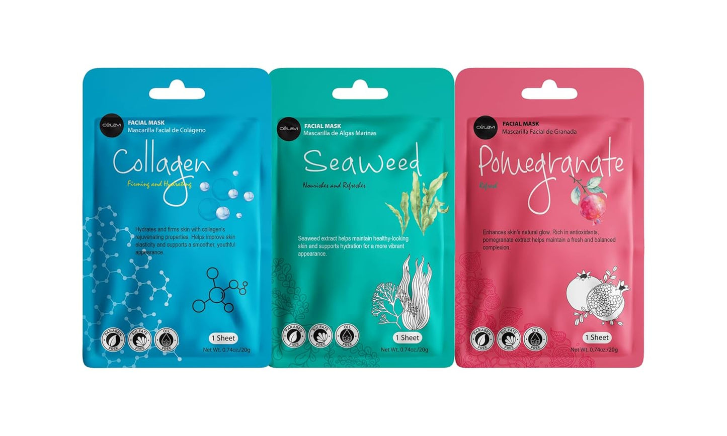 Celavi Essence Facial Sheet Face Mask Variety Set Classic Authentic Korean Moisturizing Skincare (48 Count (Pack of 1))