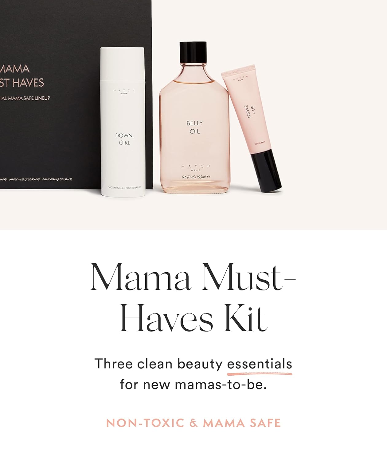 HATCH Mama Must Haves Kit - Belly Oil, Nipple + Lip Rescue Balm, and Down Girl Soothing Leg + Foot Relief - 3 Piece Set - Maternity Essentials