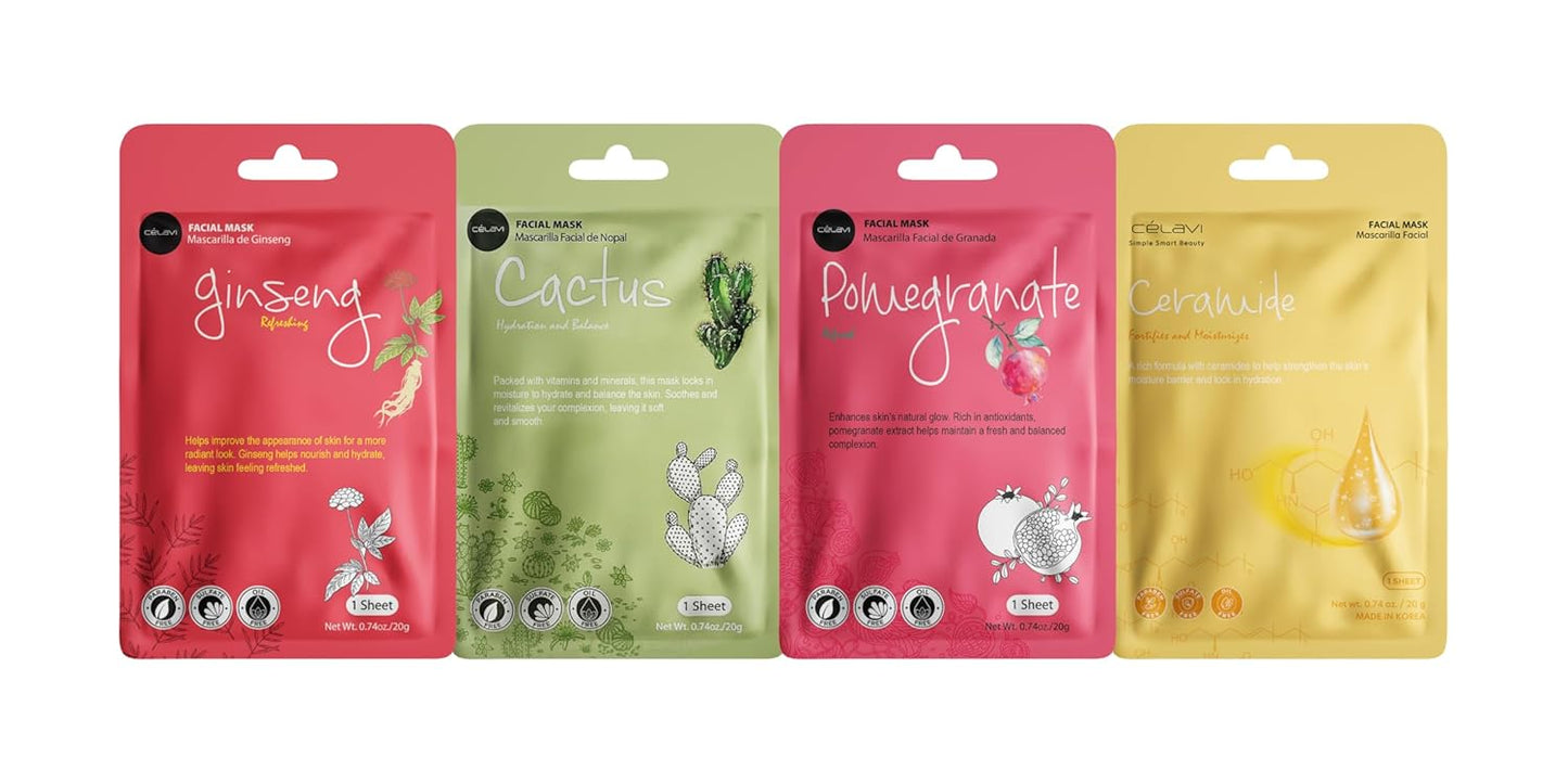 Celavi K-Beauty Skincare Essence Facial Face Mask Korea Skin Care Moisturizing C Set 12 Pack