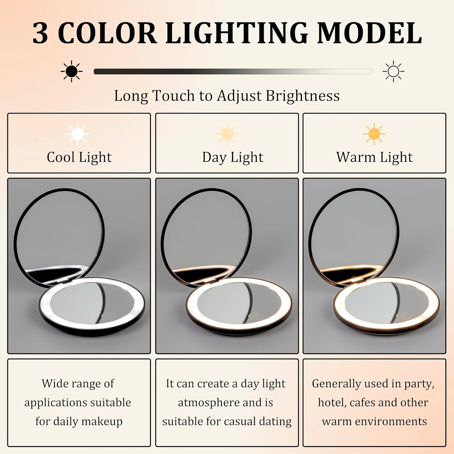 LanJo Lighted Compact Mirror with 1X/5X Magnification, Stepless Dimming & 3 Adjustable Light Settings, Rechargeable Makeup Mirror for Purse, Travel & Gifts – Earth Sign Zodiac Design – Black