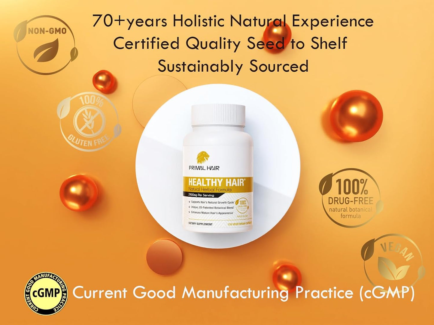 100% Natural Growth Treatment, Reduces Hair Loss, US Patented Formula Proven Effective for Men & Women, 100% Vegan Ingredients, Non-GMO, 30-Day Supply
