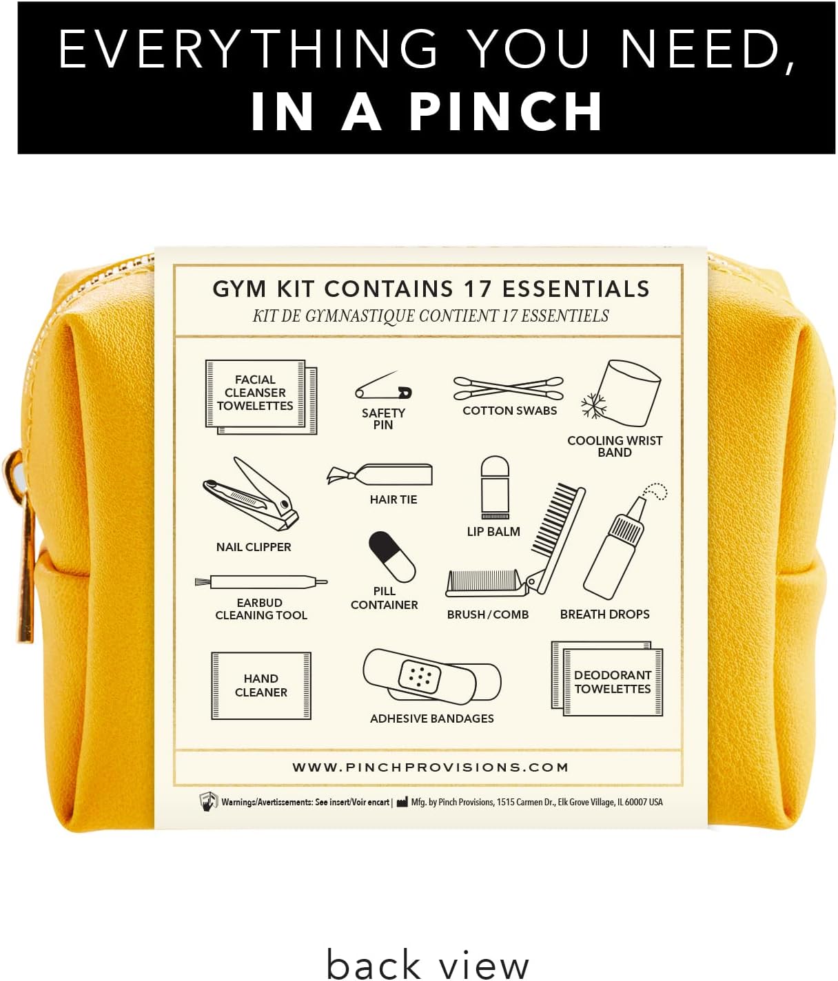 Pinch Provisions Gym Kit, includes 15 Personal Care Essentials for Wellness & Beauty, Perfect for Gifts, Gym Bags, Duffle Bags & Lockers (Mustard)