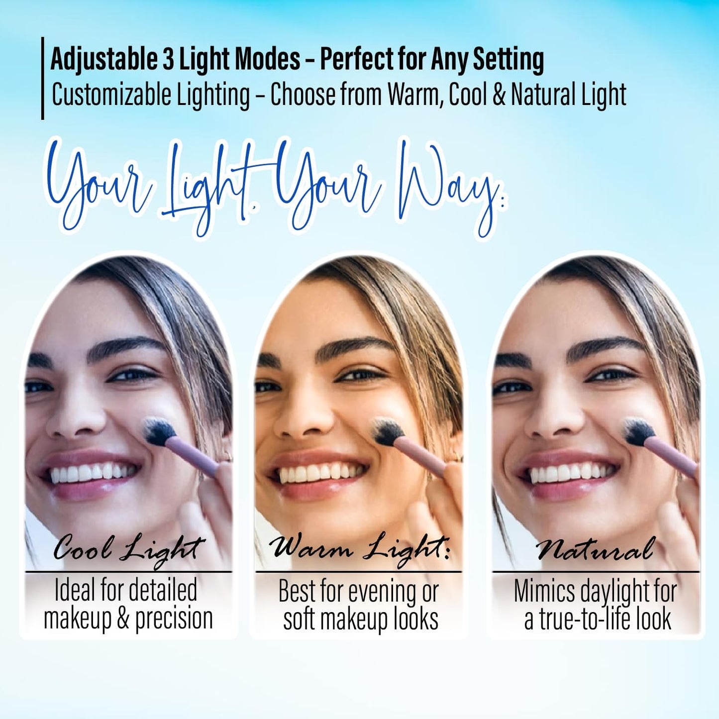 LED Compact Mirror – 1x & 10x Magnification | Travel Makeup Mirror with Adjustable Lighting | Handheld & Pocket-Sized Portable Mirror with Protective Pouch (Blue)