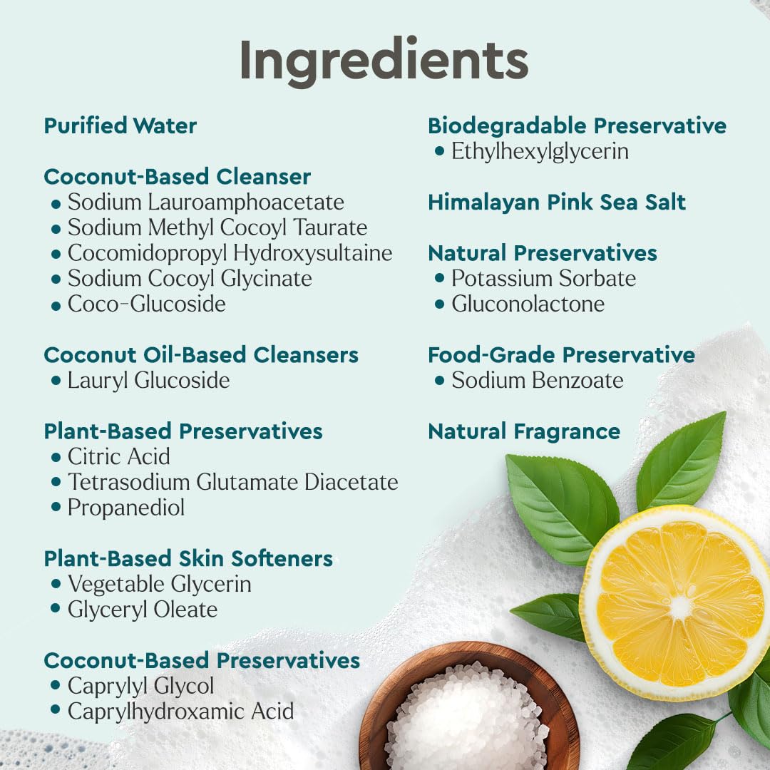 Puracy Body Wash Refill, Natural Body Wash, 98.6% Pure Plant Ingredients, Moisturizing Shower Gel for Women Men Kids, Body Soap for Dry Sensitive Skin Gently Scented with Citrus & Sea Salt, 48 Oz