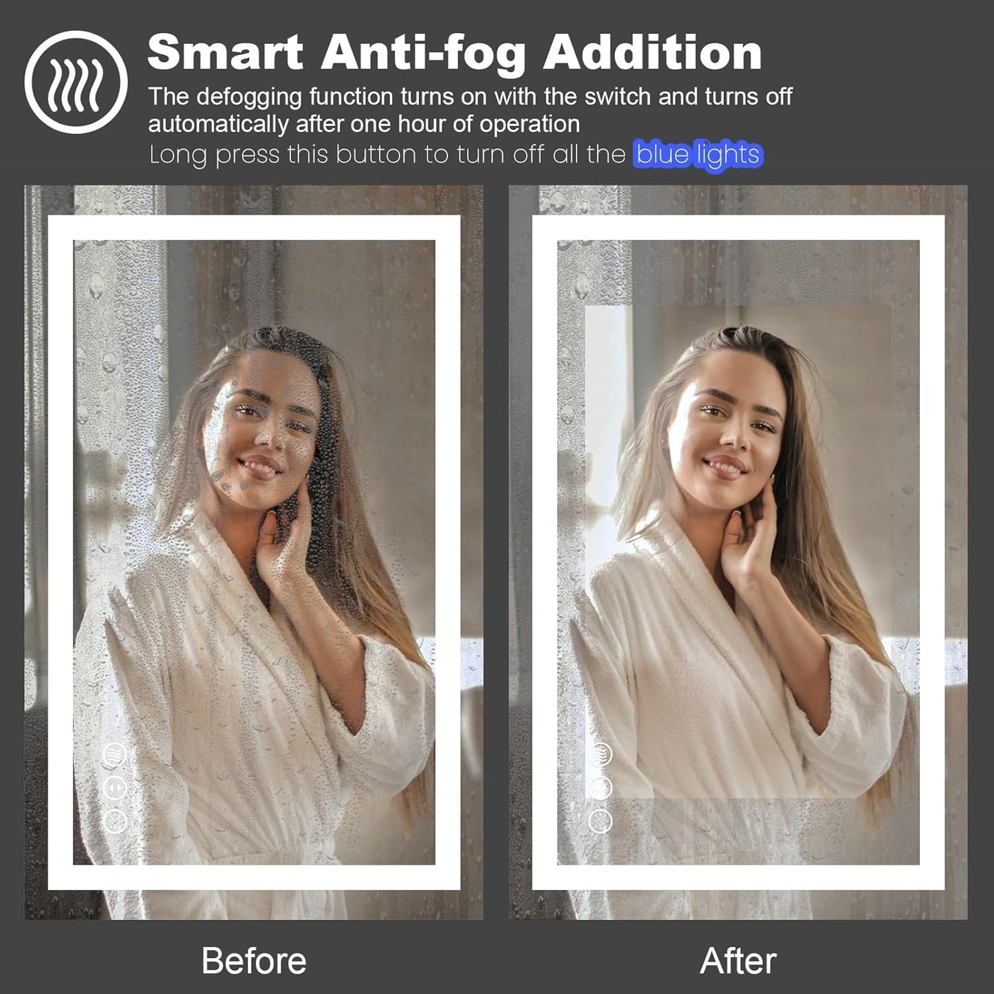 Amorho LED Mirror for Bathroom 36" X30" with Front Light and Backlit, Stepless Dimmable, Anti-Fog, Shatter-Proof, Memory, 3 Colors, Wall Mount (Horizontal/Vertical)