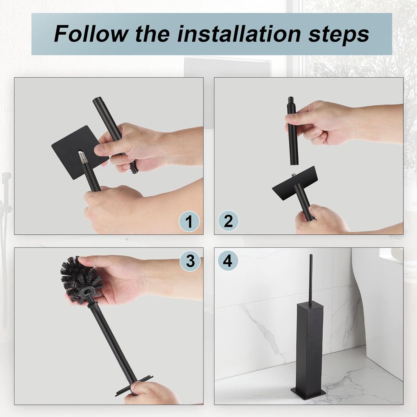 Black Toilet Brush and Holder,Toilet Bowl Brush with Extra Long Handle