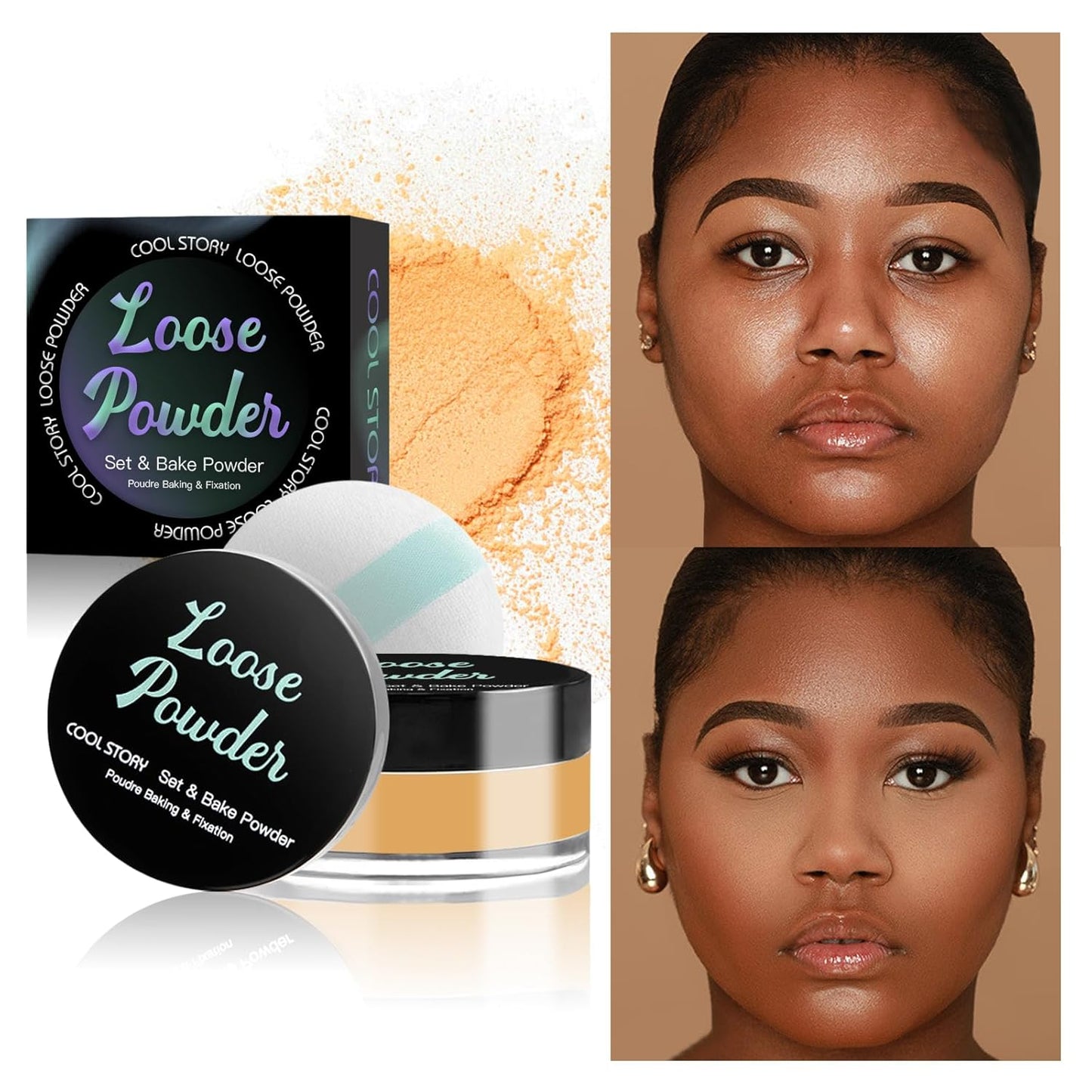 Loose Setting Powder, Bake Makeup Powder Full Coverage Matte Finish (Cappuccino, 6g/O.21oz)