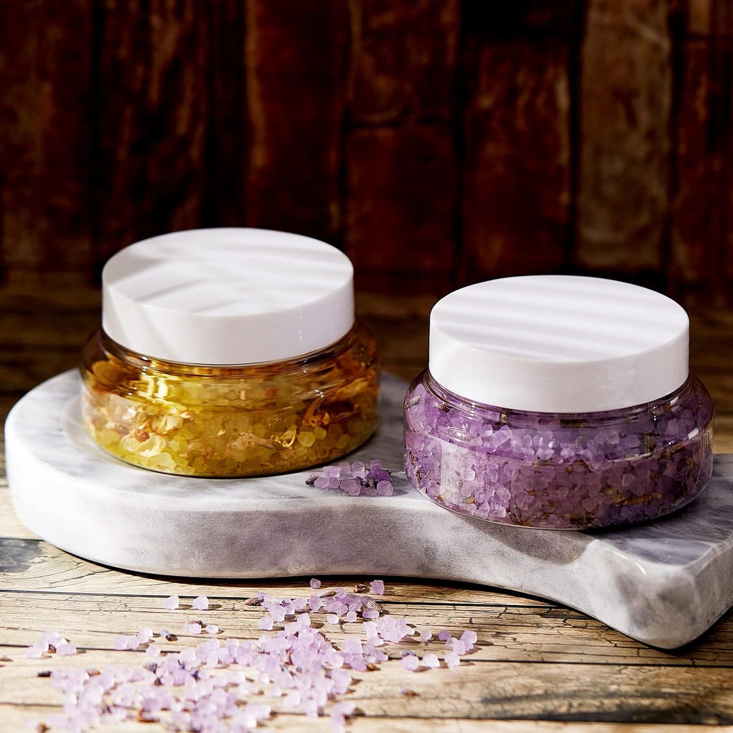 Tessco 24 Pack Plastic Jars with Lids Labels Empty Clear Plastic Jars Round Refillable Cosmetic Containers Body Butter Containers Bulk Sugar Scrub Bottle for Make Up(5 oz,White)