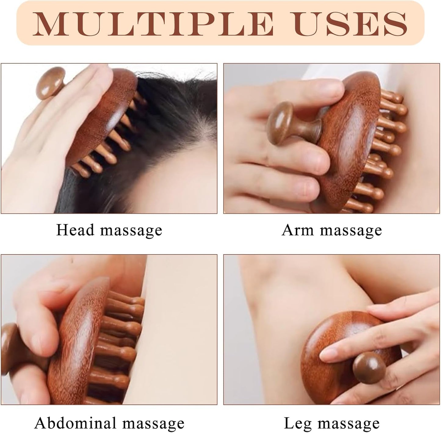 28 Teeth Sandalwood Head Massager - Round Wooden Scalp Brush for Hair Growth & Relaxation, Gua Sha Body Massage Tool