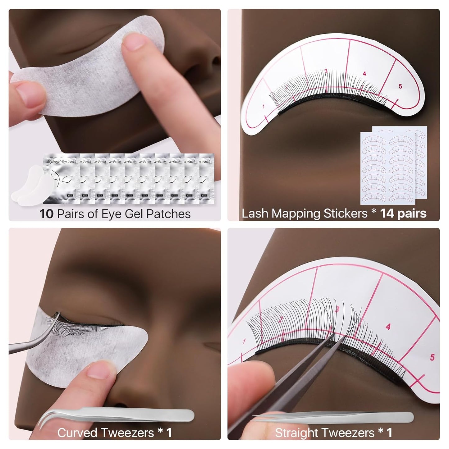 Lash Kit for Beginners, Eyelash Extension Kit with Eye Lash Mannequin Head, Eyelash Extension Glue, Remover Cream, Tweezers for Practice Training