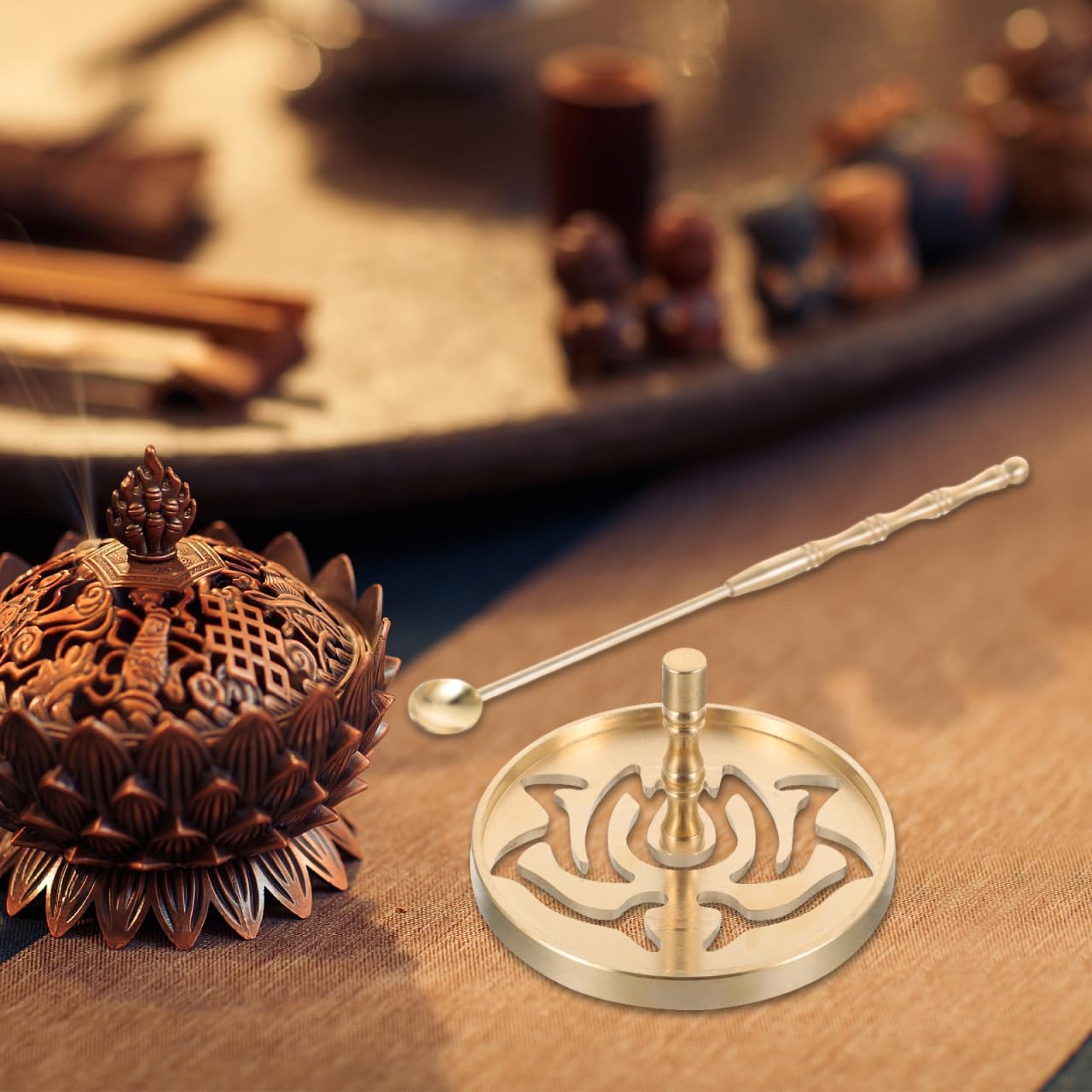 Incense Burner Kit 5pcs - Incense Cone Molds, Press, Shovel, Brush - Brass Chinese Incense Burner Kit Incense Making Kit for Yoga Meditation DIY Home Fragrance
