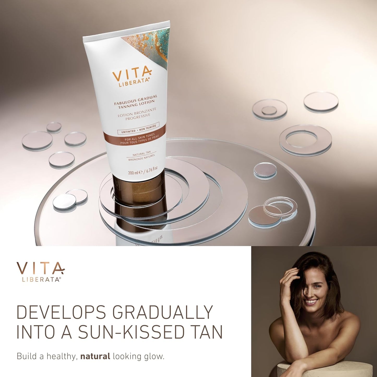 VITA LIBERATA Fabulous Gradual Tanning Lotion - Buildable Formula, Sun-Kissed Tan, Untinted For Minimal Transfer, Lasting Finish, Formulated with Hyaluronic Acid, 6.76 lf.oz